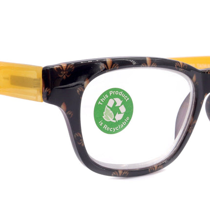 Lilly, (Premium) Reading Glasses (Fleur De Lis) +1 .. +3 Magnifying, Fashion Square Optical Frame. (Yellow, Gold, Black) NY Fifth Avenue.