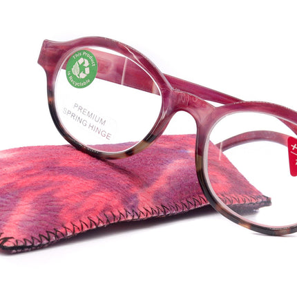 Citlalli, (Premium) Reading Glasses, Round Frame  +1.25 .. +3 Magnifying Eyeglasses (Marble Pink) Circle Style. NY Fifth Avenue