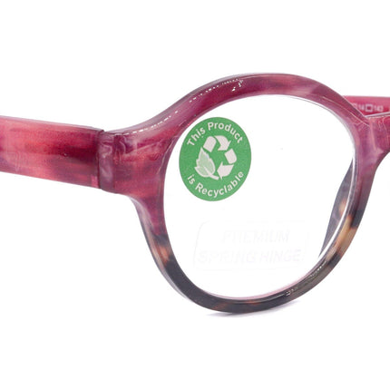 Citlalli, (Premium) Reading Glasses, Round Frame  +1.25 .. +3 Magnifying Eyeglasses (Marble Pink) Circle Style. NY Fifth Avenue