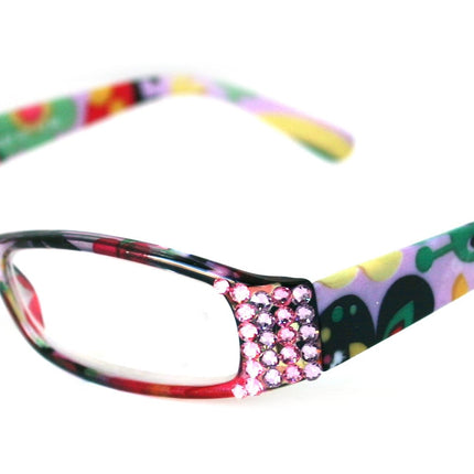 Elsa, (Bling) Reading Glasses for women W (L. Amethyst, Rose) Genuine European Crystals (White, Pink) Paisley, Optical    NY Fifth Avenue