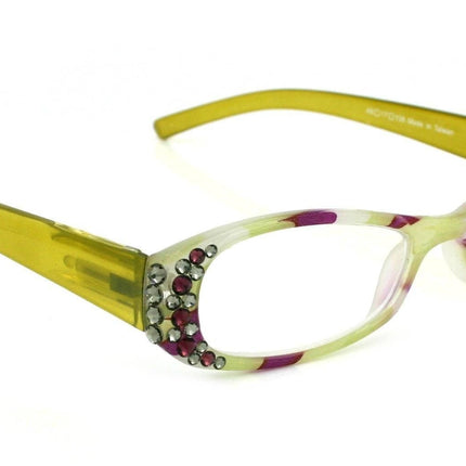 Dashing Stripes, (Bling) Women Reading Glasses W (Amethyst, Black Diamond)   (Lime Green, purple) Oval. NY Fifth Avenue