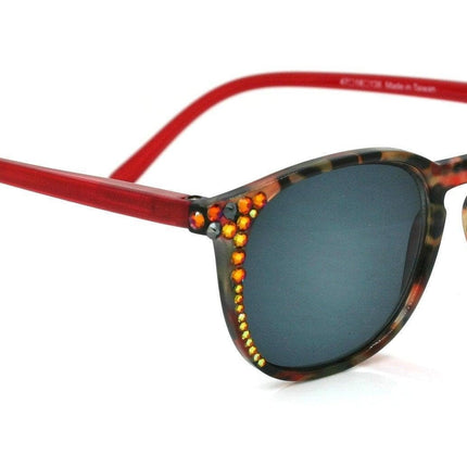 Maya, (Bling) (Sunglass Reader) (No Bifocal) 4 Women W (Volcano, Hematite) Genuine European Crystals  (Red, Black) NY Fifth Avenue