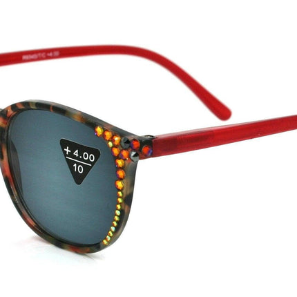 Maya, (Bling) (Sunglass Reader) (No Bifocal) 4 Women W (Volcano, Hematite) Genuine European Crystals  (Red, Black) NY Fifth Avenue