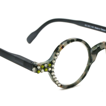 Picasso, (Bling) Women Reading Glasses W (Black Diamond, Olivine) Genuine European Crystals, Round (Black) Tortoiseshell. NY Fifth Avenue
