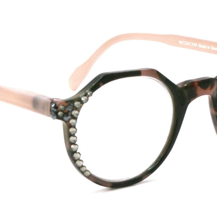 The Hexagon, (Bling) Women Reading Glasses W (Hematite, Black Diamond) Genuine European Crystals  (Peach, Tortoise Brown) NY Fifth Avenue