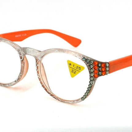 Grace, (Bling) Reading Glasses for Women W (Black Diamond, Tangerine) Genuine European Crystals (Metallic Silver, Orange)  NY Fifth Avenue