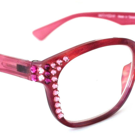 Coral, (Bling) Reading Glasses For Women W (Rose, Light Rose) Genuine European Crystals. +1.50 to +3  Marble Pattern Frame. NY Fifth Avenue.