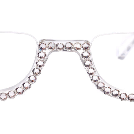 Half Moon, (Bling) Reading Glasses For Woman Adorned W (Clear) Genuine European Crystals, (Translucent) Lower Nose Frame, NY Fifth Avenue