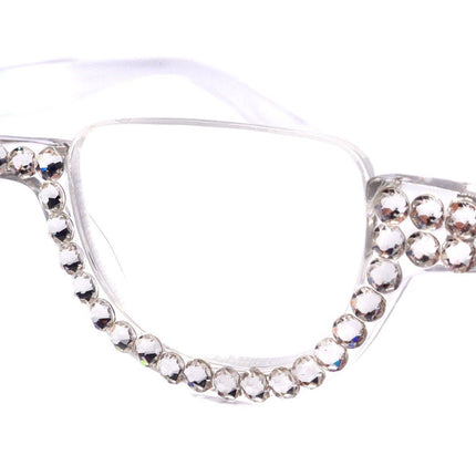 Half Moon, (Bling) Reading Glasses For Woman Adorned W (Clear) Genuine European Crystals, (Translucent) Lower Nose Frame, NY Fifth Avenue