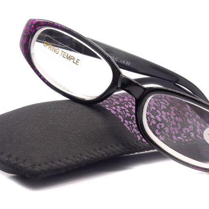 Isabella, (Premium) Reading Glasses, Fashion Reader (Floral Purple n Black) Oval +4 +4.5 +5 +6 High Power, NY Fifth Avenue (Wide Frame)