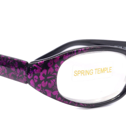 Isabella, (Premium) Reading Glasses, Fashion Reader (Floral Purple n Black) Oval +4 +4.5 +5 +6 High Power, NY Fifth Avenue (Wide Frame)