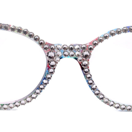 Autumn, (Bling) Reading Glasses For Women W (Full Crystals) Genuine European Crystals  Round Frame (Blue, Purple Floral) NY Fifth Avenue