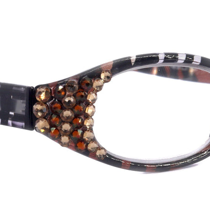 Isabella, (Bling) Reading Glasses Women W (Cooper, Light Colorado) Genuine European Crystals, Animal Print NY Fifth Avenue (Wide Frame)