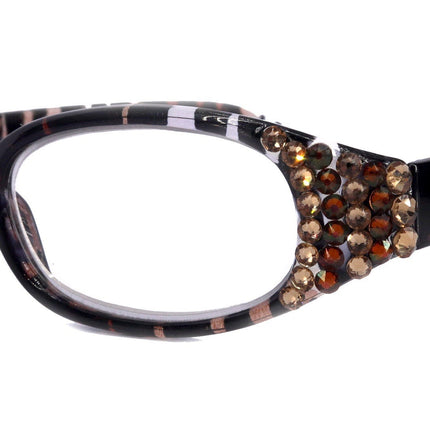 Isabella, (Bling) Reading Glasses Women W (Cooper, Light Colorado) Genuine European Crystals, Animal Print NY Fifth Avenue (Wide Frame)