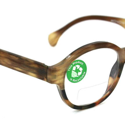 Citlalli, (Premium) Reading Glasses, Round Frame  +1.25 .. +3 Magnifying Eyeglasses (Marble Brown) Circle Style. NY Fifth Avenue