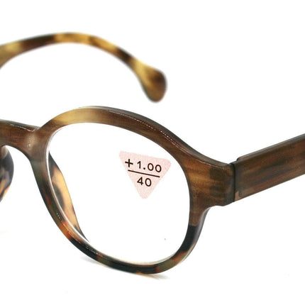 Citlalli, (Premium) Reading Glasses, Round Frame  +1.25 .. +3 Magnifying Eyeglasses (Marble Brown) Circle Style. NY Fifth Avenue