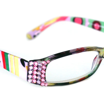 Elsa, (Bling) Reading Glasses for women W (L. Amethyst, Rose) Genuine European Crystals (White, Pink) Paisley, Optical    NY Fifth Avenue