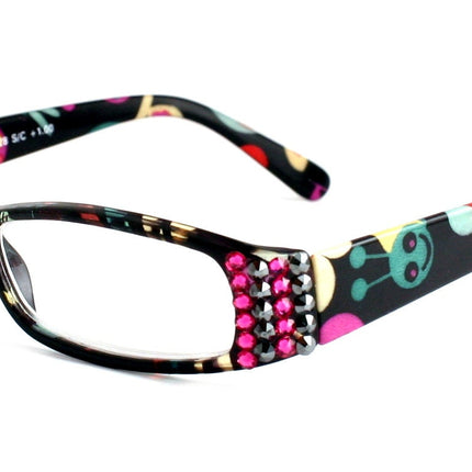Elsa, (Bling) Reading Glasses for women W (Hematite, Fuchsia) Genuine European Crystals  Paisley Frame +1.50..+3 NY Fifth Avenue