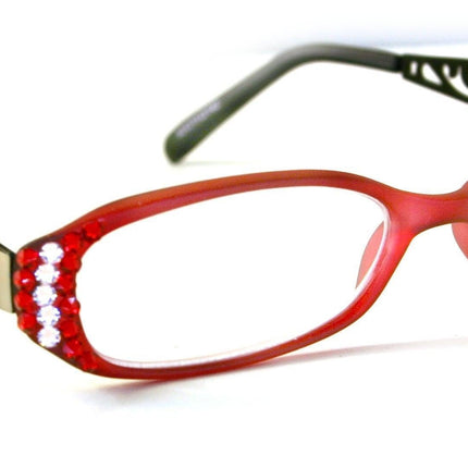 Phoenicia, (Bling) Women Reading Glasses W (Light Siam, Clear) Genuine European Crystals (Red, Green) (Filigree Temple) NY Fifth Avenue.