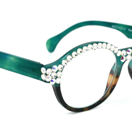 Citlalli, (Bling) Round Women Reading Glasses W (Full TOP) (Clear, AB Aurora Borealis) Genuine European Crystals  NY Fifth Avenue