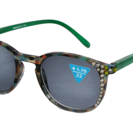 Maya, (Bling) (Sunglass Reader) (No Bifocal) 4 Women W (Black Diamond, Olivine) Genuine European Crystals (Green Brown) NY Fifth Avenue