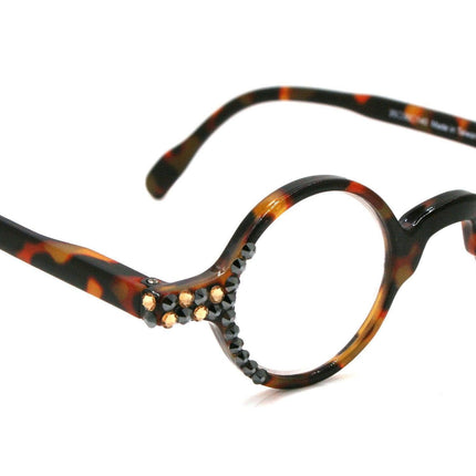 Picasso, (Bling) Women Reading Glasses W (Light Colorado, Cooper) Genuine European Crystals, Round  (Brown) Tortoiseshell. NY Fifth Avenue