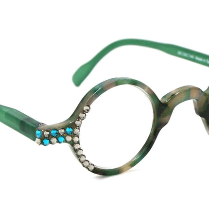 Picasso, (Bling) Women Reading Glasses W (Black Diamond, Blue Zircon) Genuine European Crystals, Round Circle Tortoiseshell NY Fifth Avenue
