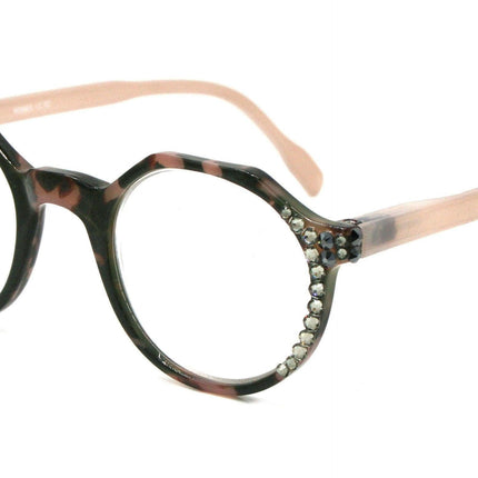 The Hexagon, (Bling) Women Reading Glasses W (Hematite, Black Diamond) Genuine European Crystals  (Peach, Tortoise Brown) NY Fifth Avenue
