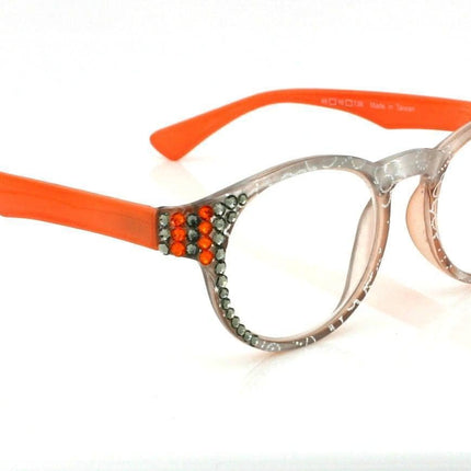 Grace, (Bling) Reading Glasses for Women W (Black Diamond, Tangerine) Genuine European Crystals (Metallic Silver, Orange)  NY Fifth Avenue