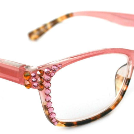 Desiree, (Bling) Women Reading Glasses W (Light Rose, Cooper) Genuine European Crystals +1.5 ..+6 Square  High Strength NY Fifth Avenue