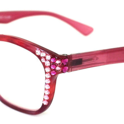 Coral, (Bling) Reading Glasses For Women W (Rose, Light Rose) Genuine European Crystals. +1.50 to +3  Marble Pattern Frame. NY Fifth Avenue.