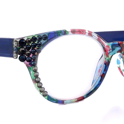 Versailles, (Bling) Reading Glasses 4 women W (Montana, Black Diamond) Genuine European Crystals   Round Frame. NY Fifth Avenue