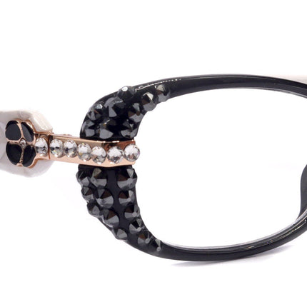 Glamour Quilted, (Bling) Reading Glasses For Women W (Hematite, Clear) Genuine European Crystals +1.25..+3 (Black, White) NY Fifth Avenue