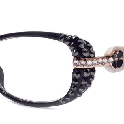 Glamour Quilted, (Bling) Reading Glasses For Women W (Hematite, Clear) Genuine European Crystals +1.25..+3 (Black, White) NY Fifth Avenue
