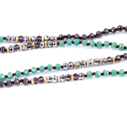 Boho, (Eyeglass chain) Double Hand Knotted (Turquoise, Hemitae, SiIver Glass Crystal) (4 mm) w Anti Slip Loops n Brass Fastener.