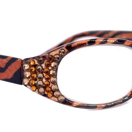 Isabella, (Bling) Reading Glasses Women W (Cooper, Light Colorado) Genuine European Crystals (Tiger) Animal Print NY Fifth Avenue