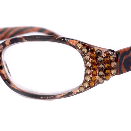 Isabella, (Bling) Reading Glasses Women W (Cooper, Light Colorado) Genuine European Crystals (Tiger) Animal Print NY Fifth Avenue