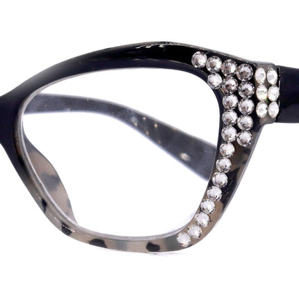 Jane, (Bling) Women Reading Glasses W (Clear) Genuine European Crystals, Magnifying Reader, Cat Eyes (Black )Tortoise Shell. NY Fifth Avenue
