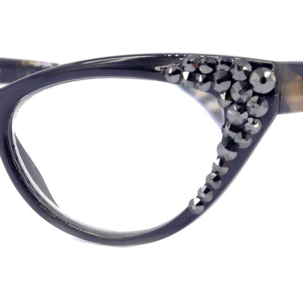 Lynx, (Bling) Cat Eyes, Women Reading Glasses Adorned W (Hematite) Genuine European Crystals (Tiger Brown, Black) Frame, NY Fifth Avenue.