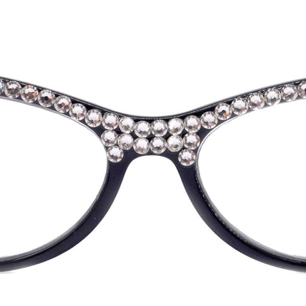 The Lynx, (Bling) Reading Glasses 4 Women W (Full Top) (Clear) Genuine European Crystals, Magnifying Cat Eye (Blk Leopard) NY Fifth Avenue