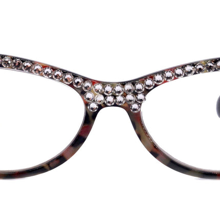 The Lynx, (Bling) Reading Glasses 4 Women W (Full Top) (Clear) Genuine European Crystals, Magnifying Cat Eye (Leopard Red) NY Fifth Avenue