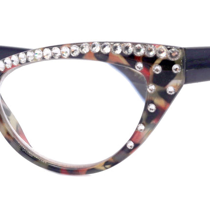 The Lynx, (Bling) Reading Glasses 4 Women W (Full Top) (Clear) Genuine European Crystals, Magnifying Cat Eye (Leopard Red) NY Fifth Avenue