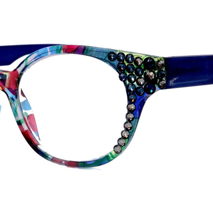 Versailles, (Bling) Reading Glasses 4 women W (Montana, Black Diamond) Genuine European Crystals   Round Frame. NY Fifth Avenue