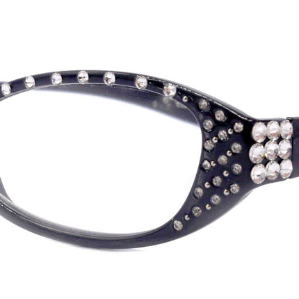 Lucky, (Bling) Women Reading Glasses W (Clear) Genuine European Crystals, Magnifying, Cat Eyes (Black) Cat eye NY Fifth Avenue