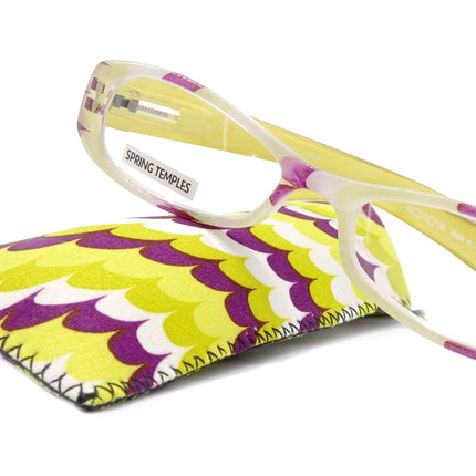Dashing Stripes, (Premium) Reading Glasses High End Reader +1.25..+3 Magnifying, Rectangular (Green, Purple) Optical Frame. NY Fifth Avenue