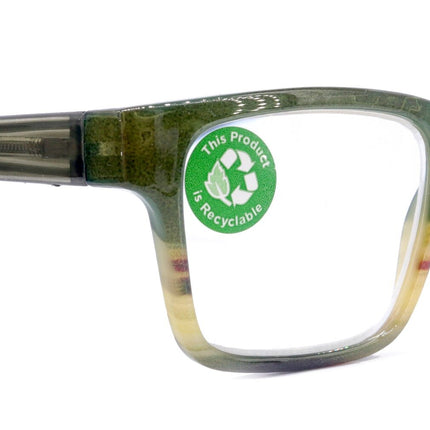 Piper, (Premium) Reading Glasses, High End Fashion Reader,+1.25 to +3 Magnifiers, (Green, Tan, Brown) Stripes Square Frame. NY Fifth Avenue
