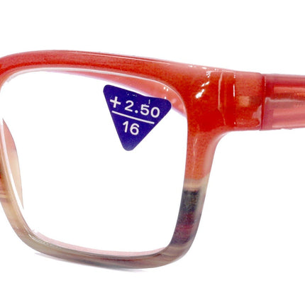 Piper, (Premium) Reading Glasses, High End Fashion Reader,+1.25 to +3 Magnifiers, (Orange, Tan, Brown) Stripes Square Frame. NY Fifth Avenue