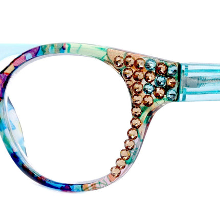 Versailles, (Bling) Reading Glasses 4 women W (Light Colorado, Aquamarine) Genuine European Crystals (Blue, Pink)  NY Fifth Avenue