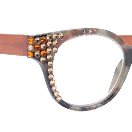 Sally, (Bling) Women Reading Glasses W (Light Colorado, Tangerine) Genuine European Crystals, Round +1.25 .+4 (Brown, Black) NY Fifth Avenue