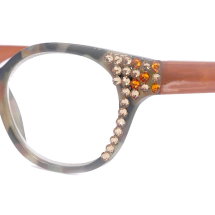 Sally, (Bling) Women Reading Glasses W (Light Colorado, Tangerine) Genuine European Crystals, Round +1.25 .+4 (Brown, Black) NY Fifth Avenue